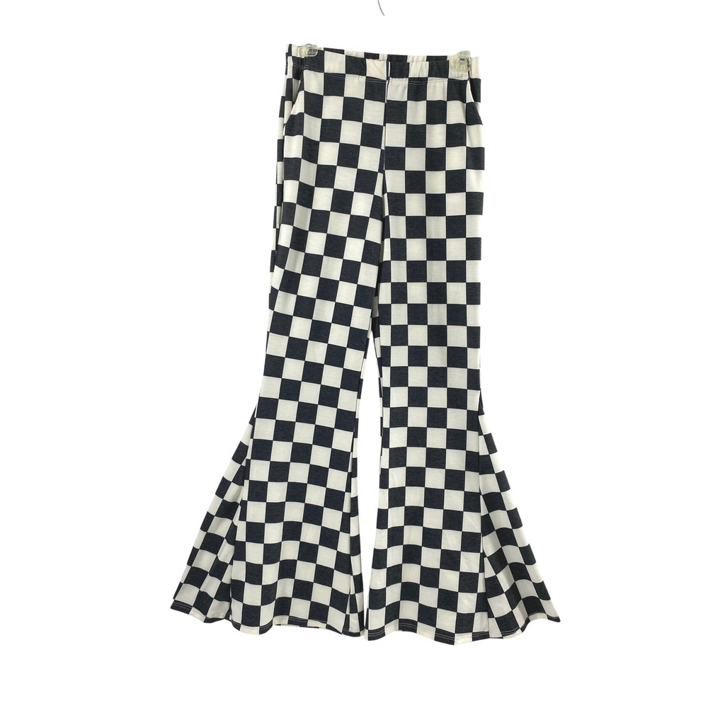 Jade by Jane Pants Womens M Checkered Bell Bottom Flare High‎ Rise Mod Indie